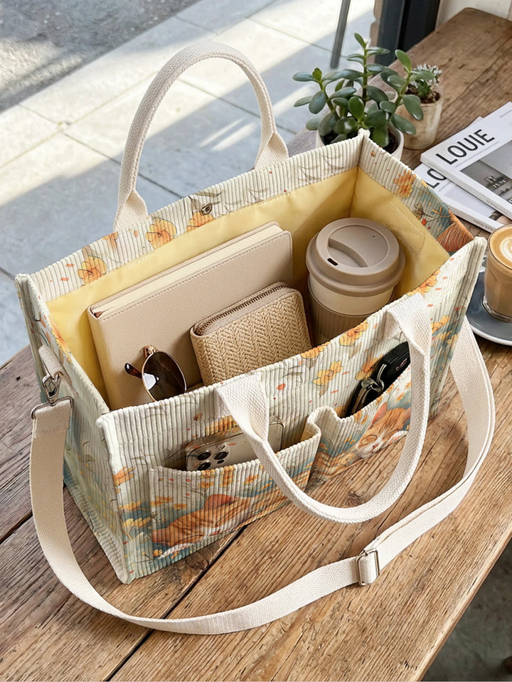 Chat Dormeur | Sac cabas en velours côtelé