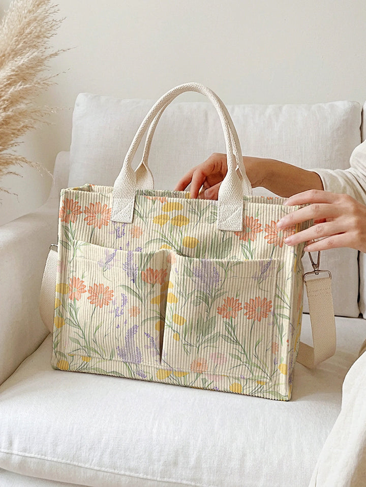 Lavande & Marguerites | Sac cabas en velours côtelé