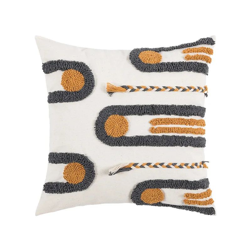 Coussin Bohème Housse de Coussin Géométrie Brodé Pompon Broderie Long Housse de Coussin Salon Canapé Décor Maison Personnalisé