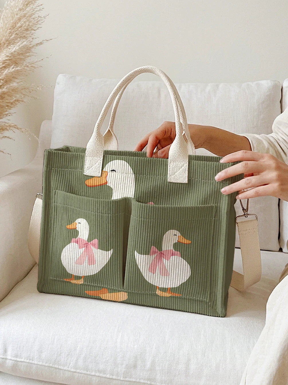 Coin-Coin le Canard | Sac cabas en velours côtelé