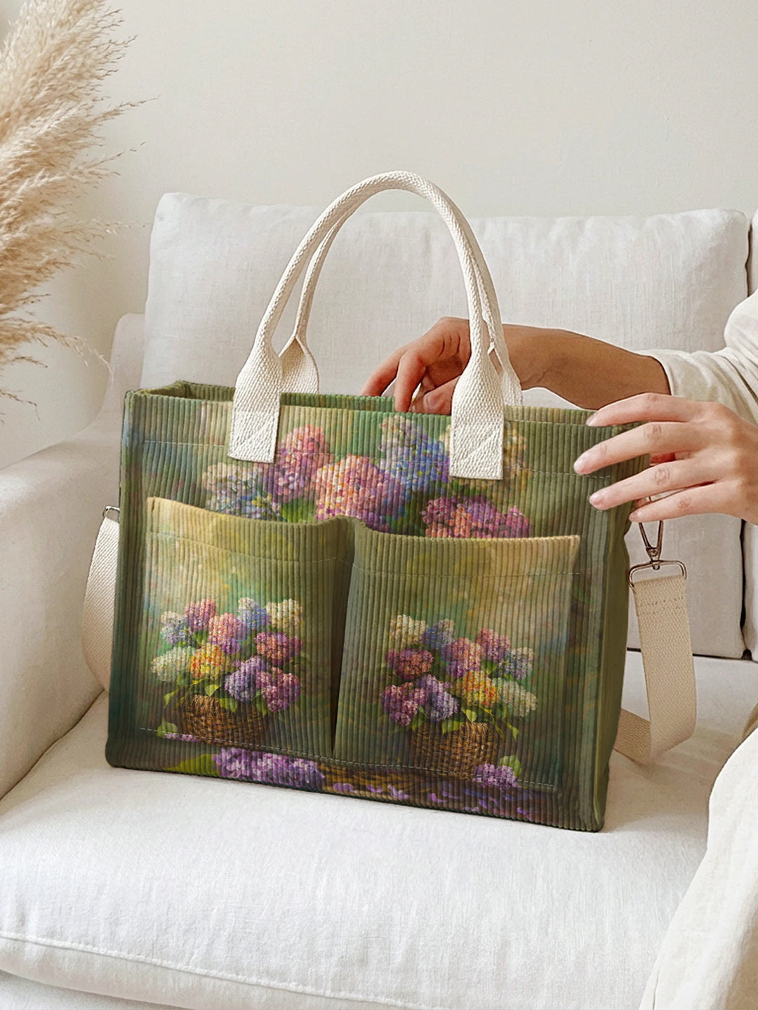 Sac cabas en velours côtelé Hortensia, présentation du modèle