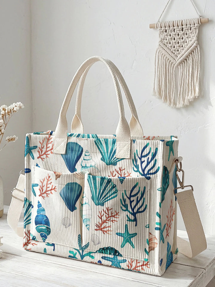 Océan Aquarelle | Sac cabas en velours côtelé