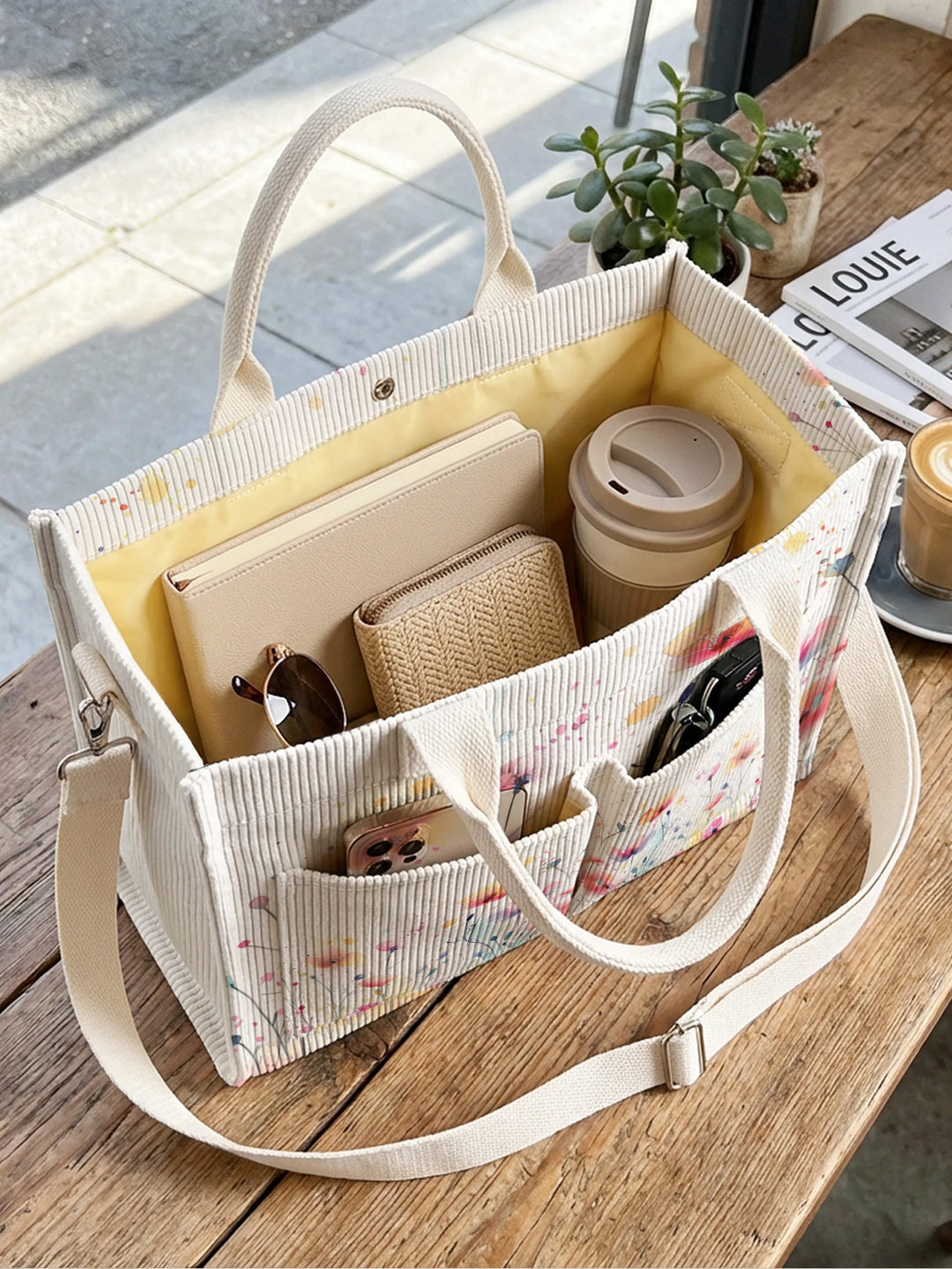 Fleurs Sauvages | Sac cabas en velours côtelé