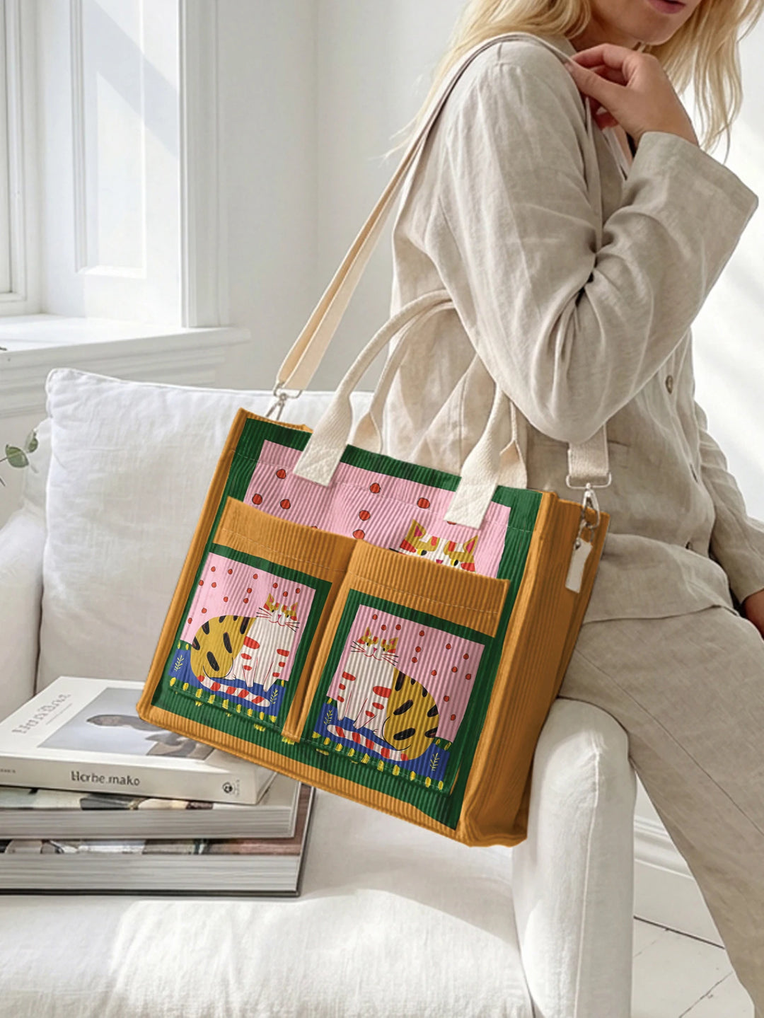Minou Bohème | Sac cabas en velours côtelé