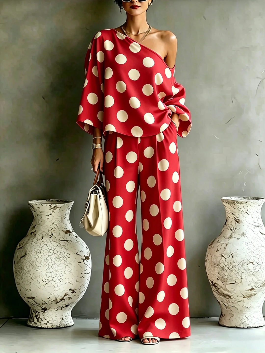 Polly | Ensemble asymétrique 2 pièces avec haut à dos ouvert + pantalon taille haute à jambes larges
