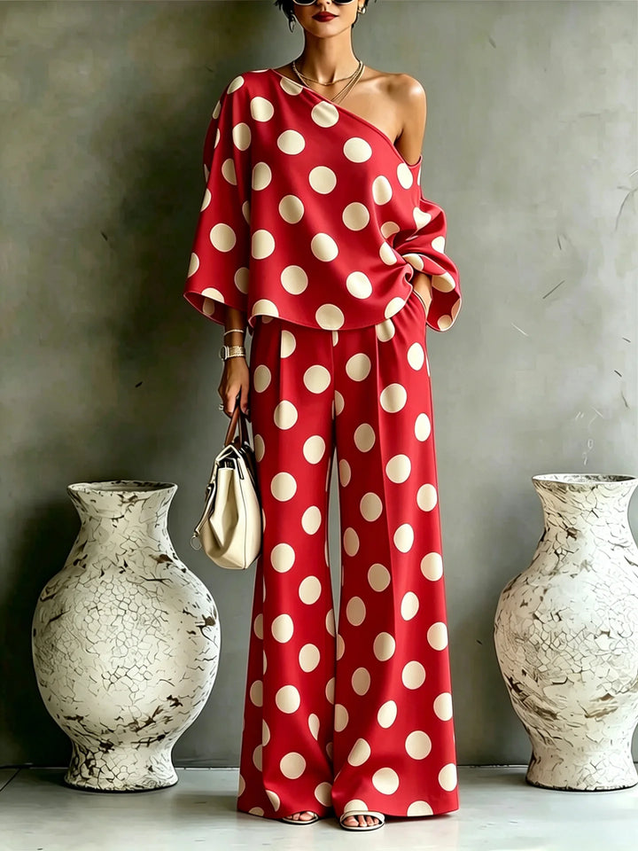 Polly | Ensemble asymétrique 2 pièces avec haut à dos ouvert + pantalon taille haute à jambes larges