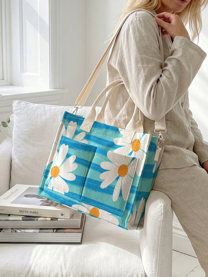 Marguerite Bleue | Sac cabas en velours côtelé