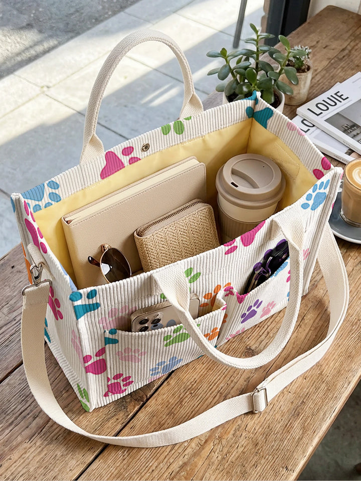 Sac cabas en velours côtelé Pattes Colorées, présentation du modèle