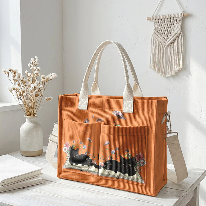 Chat Lecteur | Sac cabas en velours côtelé