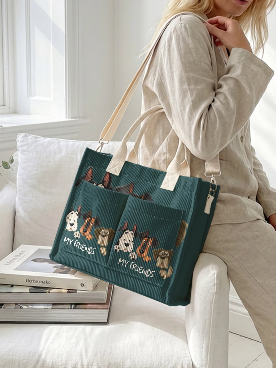 Toutou Bleu | Sac cabas en velours côtelé