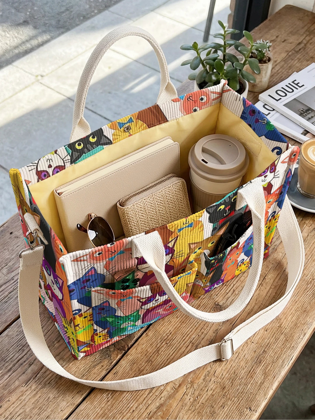 Chats Multicolores | Sac cabas en velours côtelé
