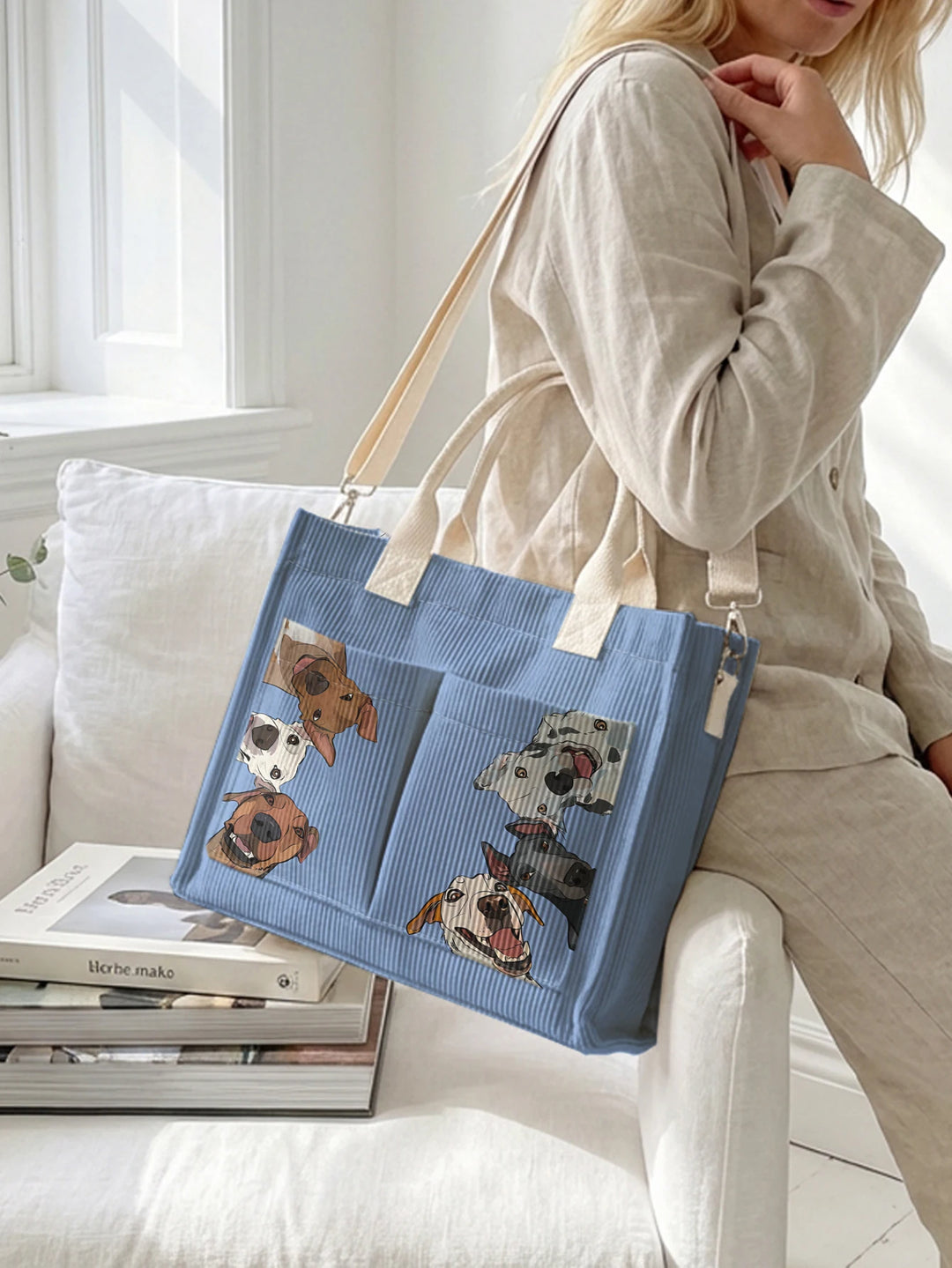 Toutous en Fête | Sac cabas en velours côtelé