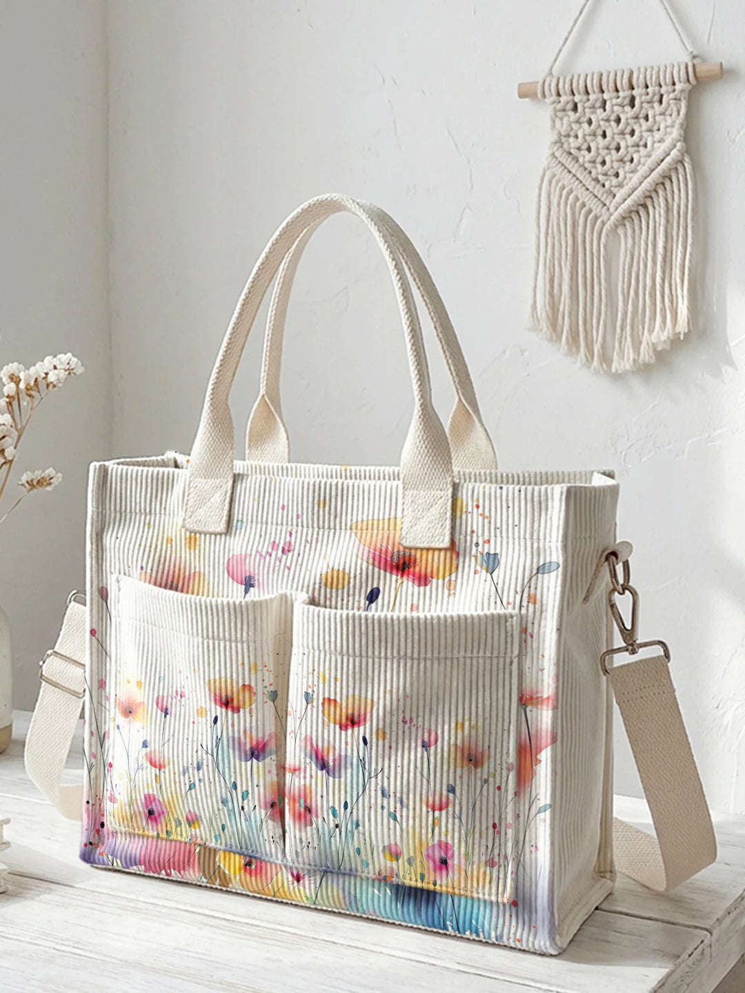 Fleurs Sauvages | Sac cabas en velours côtelé