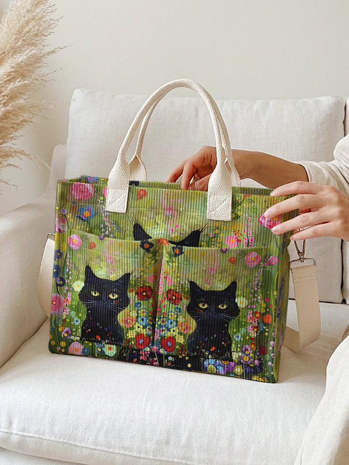 Chats du Jardin | Sac cabas en velours côtelé