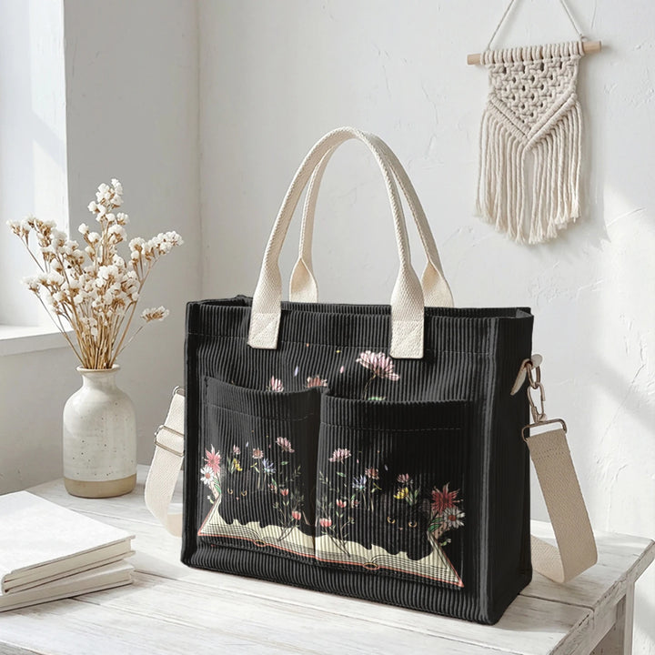 Chat Lecteur | Sac cabas en velours côtelé