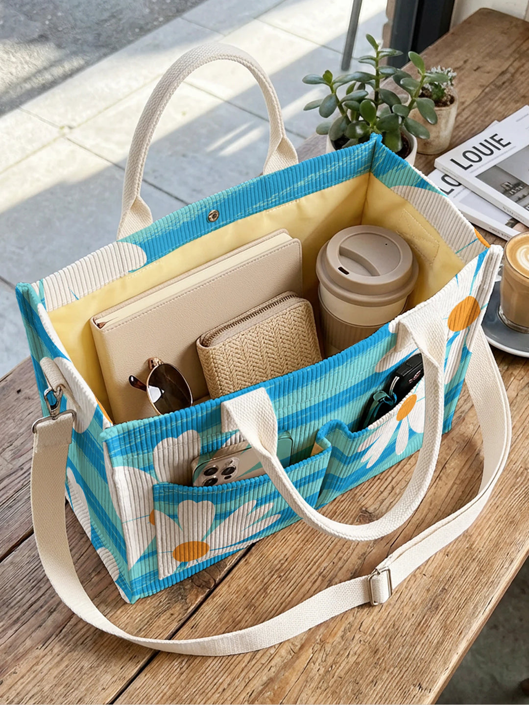 Marguerite Bleue | Sac cabas en velours côtelé