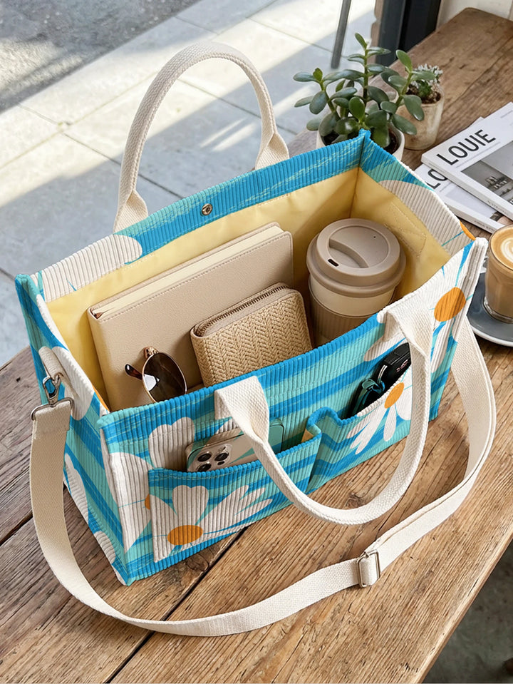 Marguerite Bleue | Sac cabas en velours côtelé
