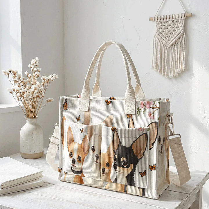 Chichi le Chihuahua | Sac cabas en velours côtelé