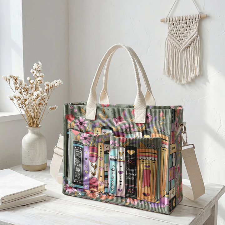 Livres & Fleurs | Sac cabas en velours côtelé