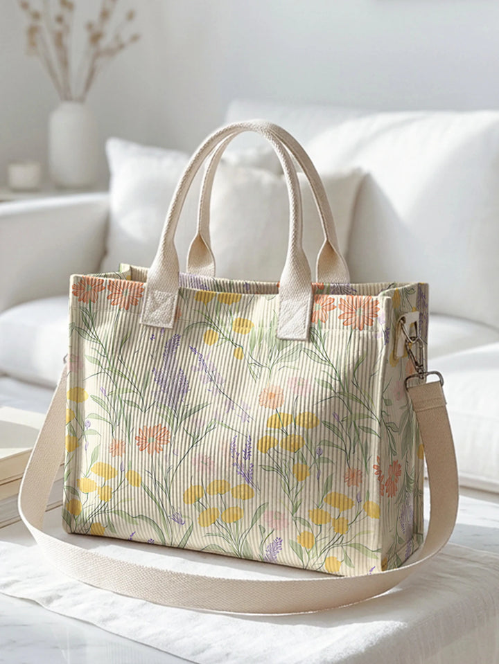 Lavande & Marguerites | Sac cabas en velours côtelé