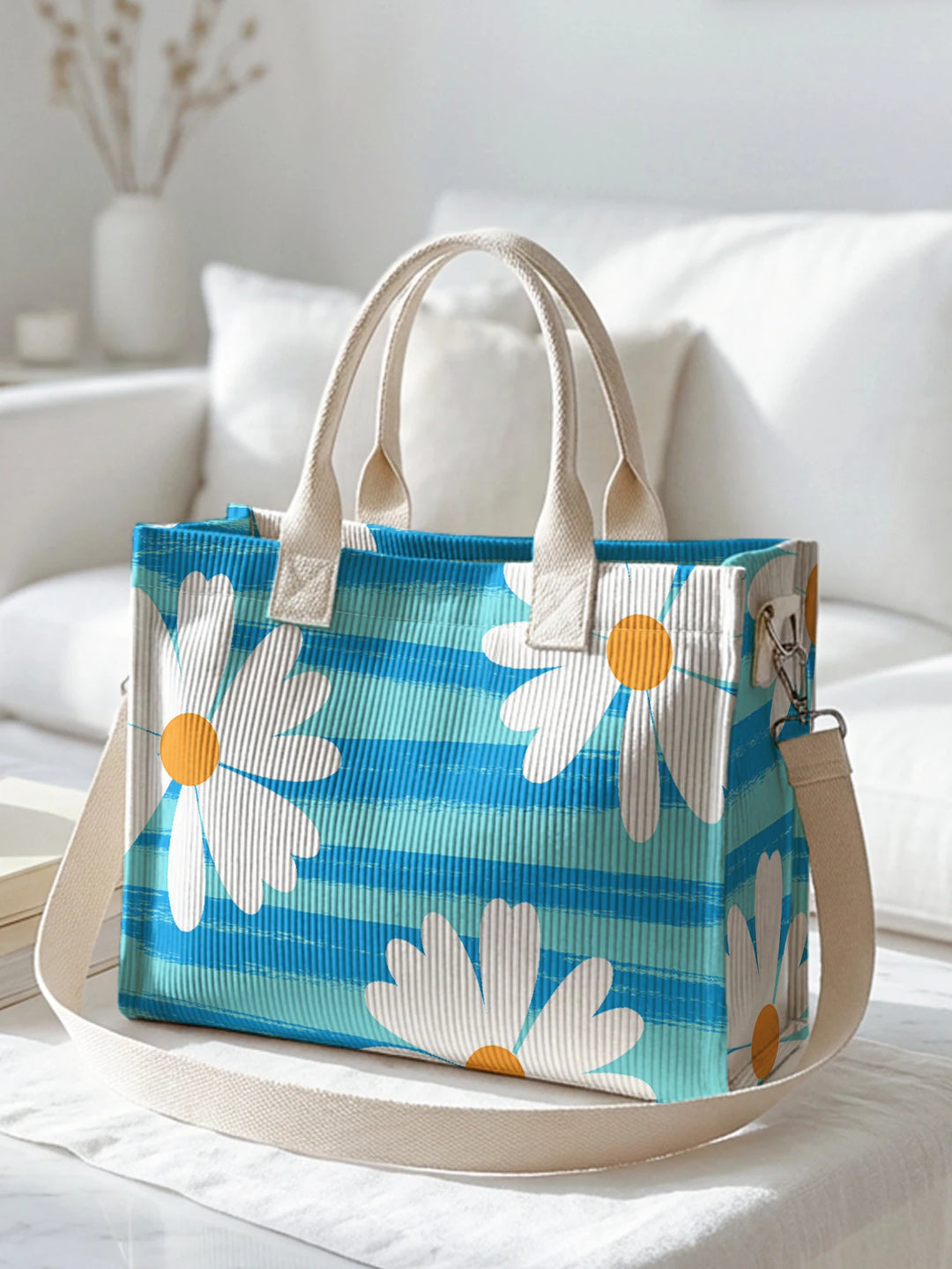Marguerite Bleue | Sac cabas en velours côtelé
