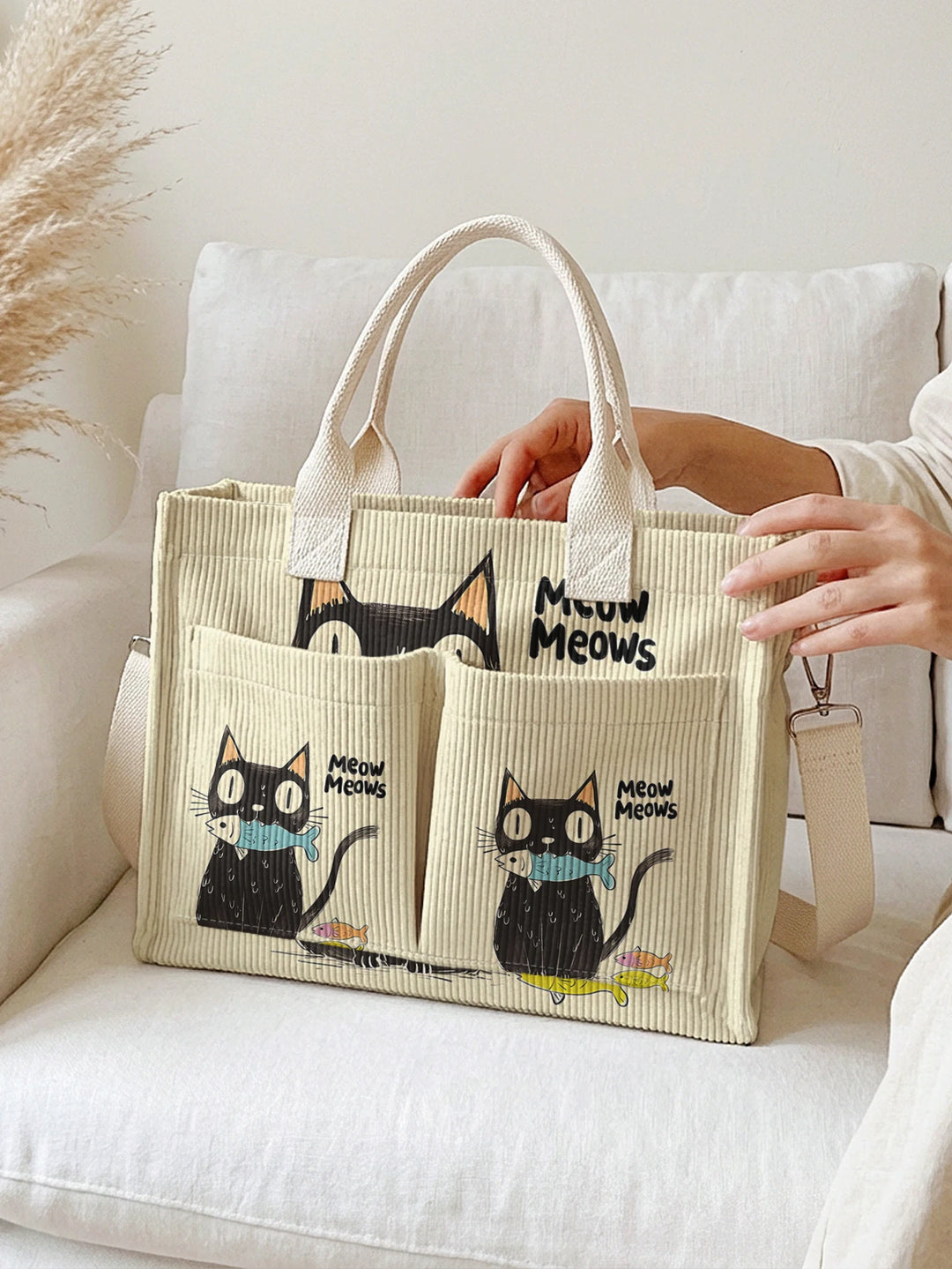 Mimi le Chat Noir | Sac cabas en velours côtelé