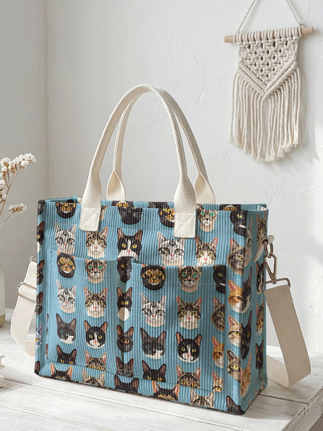 Chats Bleus | Sac cabas en velours côtelé