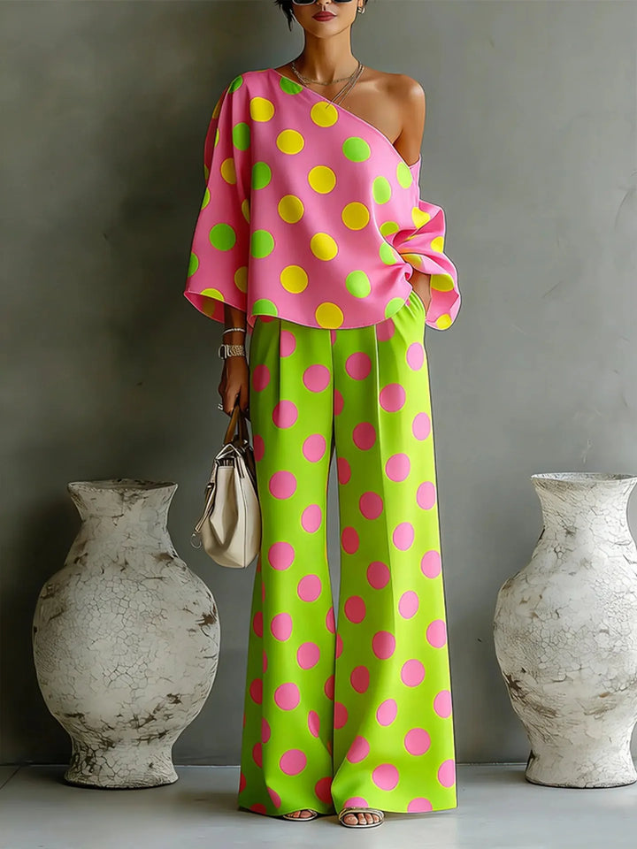 Polly | Ensemble asymétrique 2 pièces avec haut à dos ouvert + pantalon taille haute à jambes larges