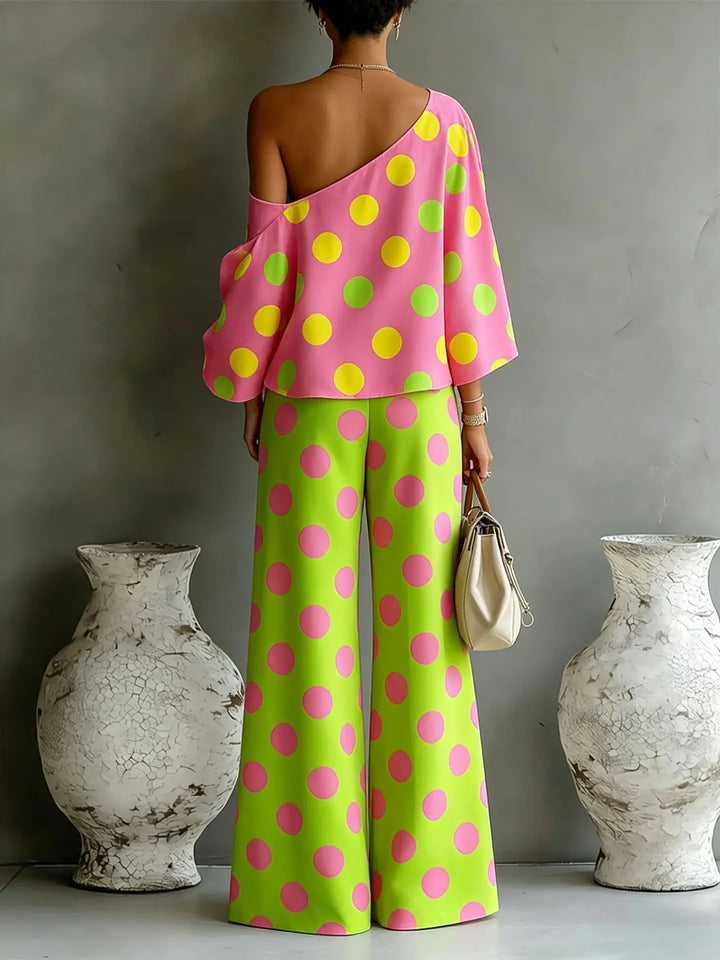 Polly | Ensemble asymétrique 2 pièces avec haut à dos ouvert + pantalon taille haute à jambes larges