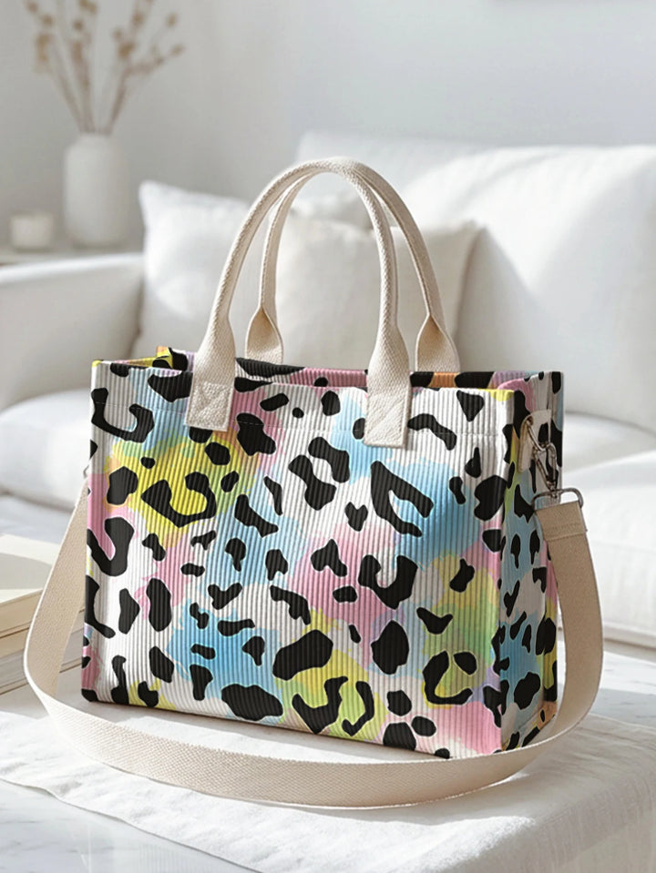 Léopard Pastel | Sac cabas en velours côtelé