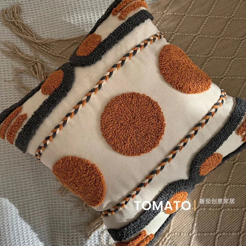 Coussin Bohème Housse de Coussin Géométrie Brodé Pompon Broderie Long Housse de Coussin Salon Canapé Décor Maison Personnalisé