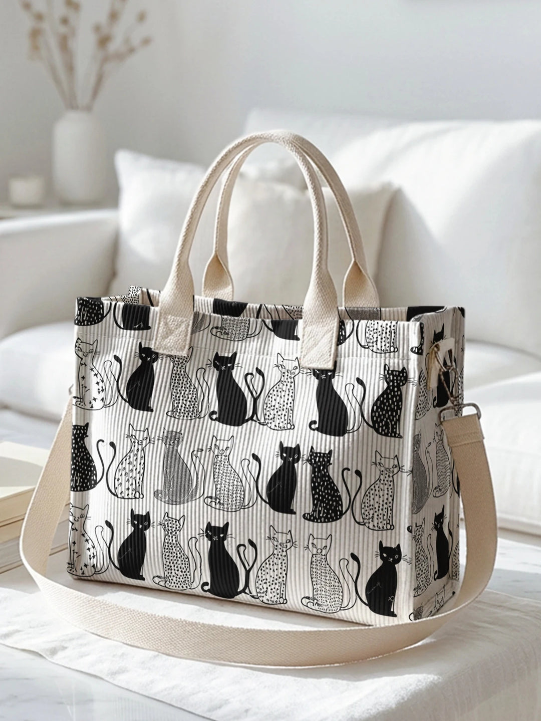 Duo de Chats | Sac cabas en velours côtelé