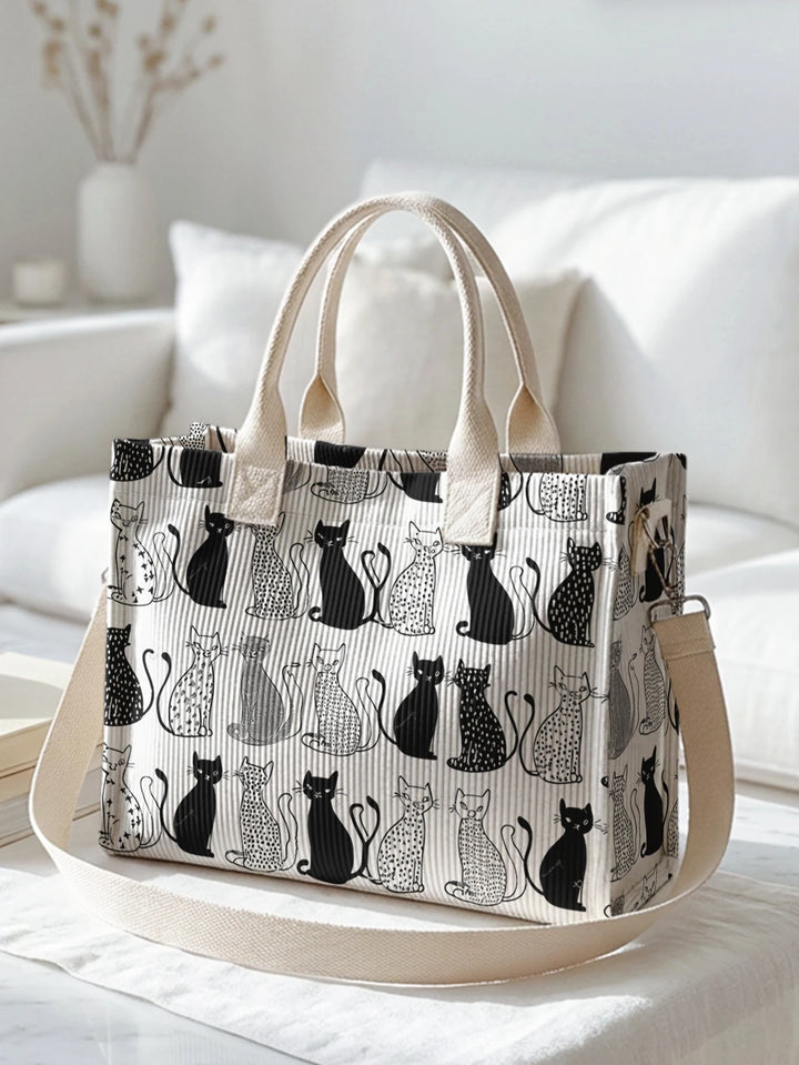 Duo de Chats | Sac cabas en velours côtelé