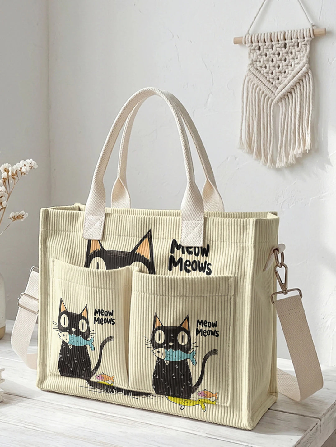 Mimi le Chat Noir | Sac cabas en velours côtelé