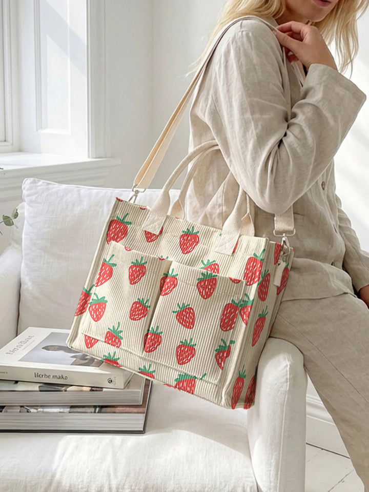 Fraise | Sac cabas en velours côtelé