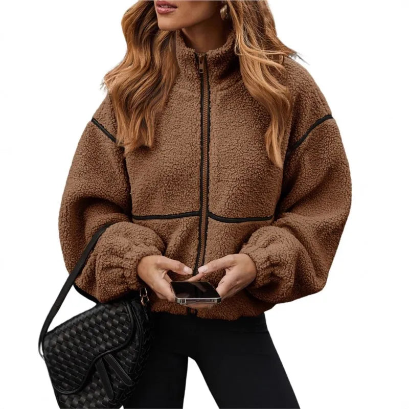 Teddy | Veste courte effet bouclette à col montant