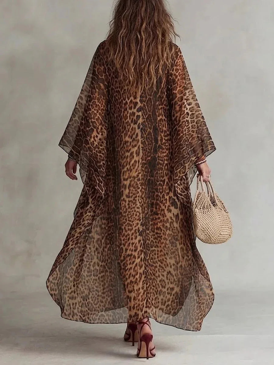 Cheetah | Robe en Chiffon Vintage Léopard avec décolleté en