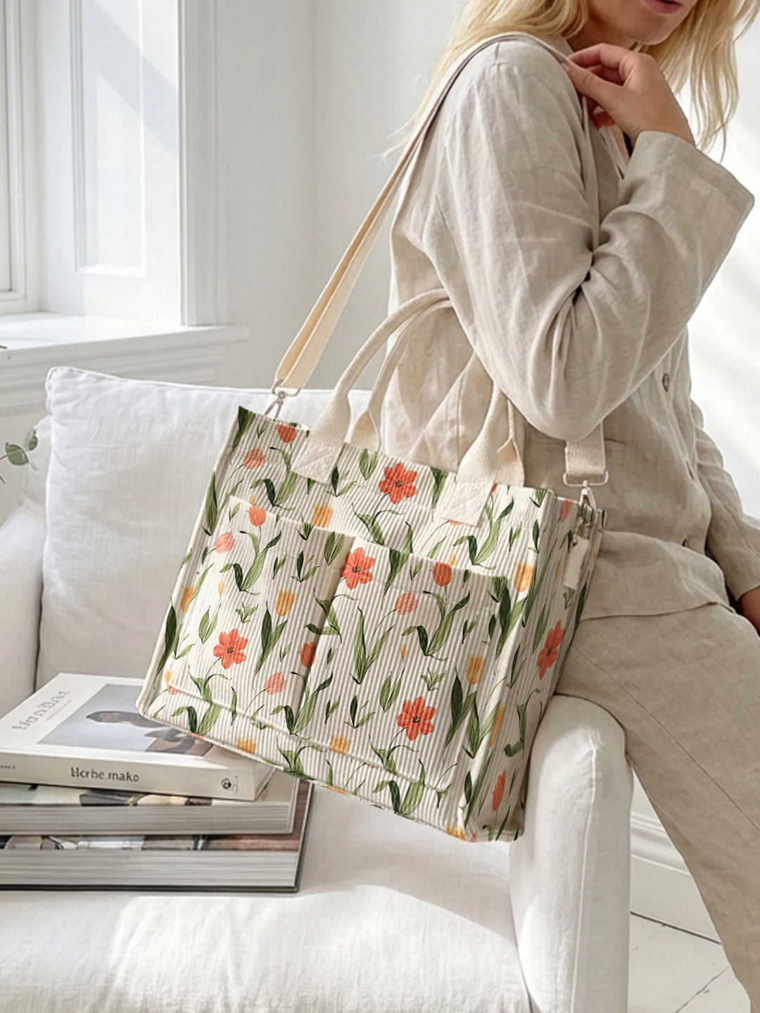 Tulipes | Sac cabas en velours côtelé