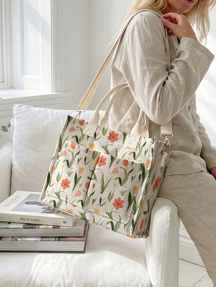 Tulipes | Sac cabas en velours côtelé