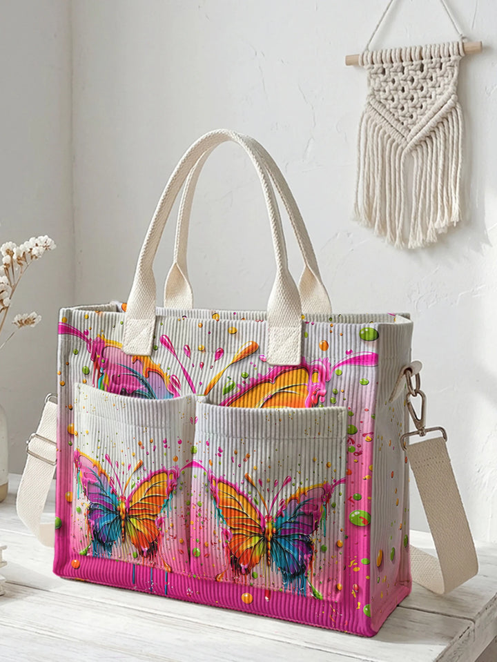 Papillon Coloré | Sac cabas en velours côtelé