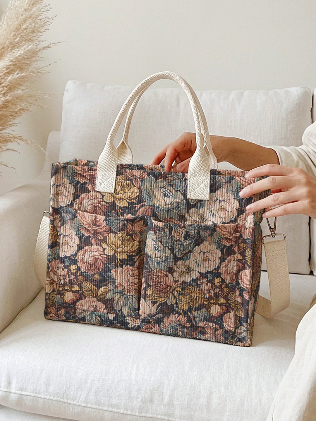 Jardin Vintage | Sac cabas en velours côtelé
