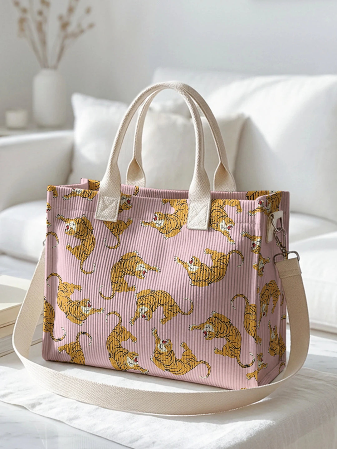 Tigrou Rose | Sac cabas en velours côtelé
