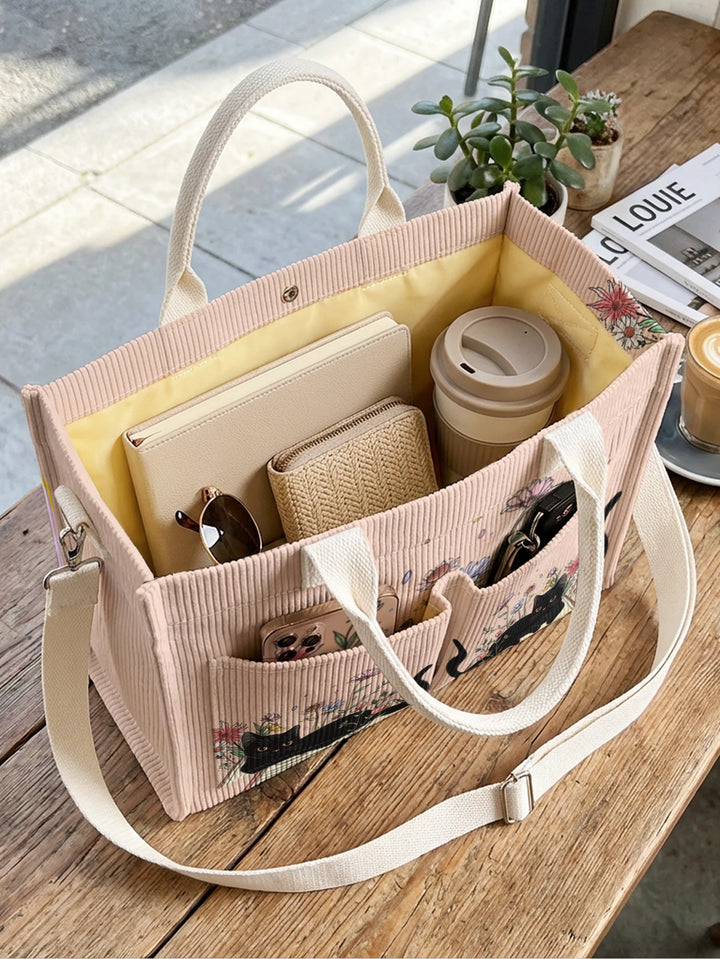 Chat Lecteur | Sac cabas en velours côtelé