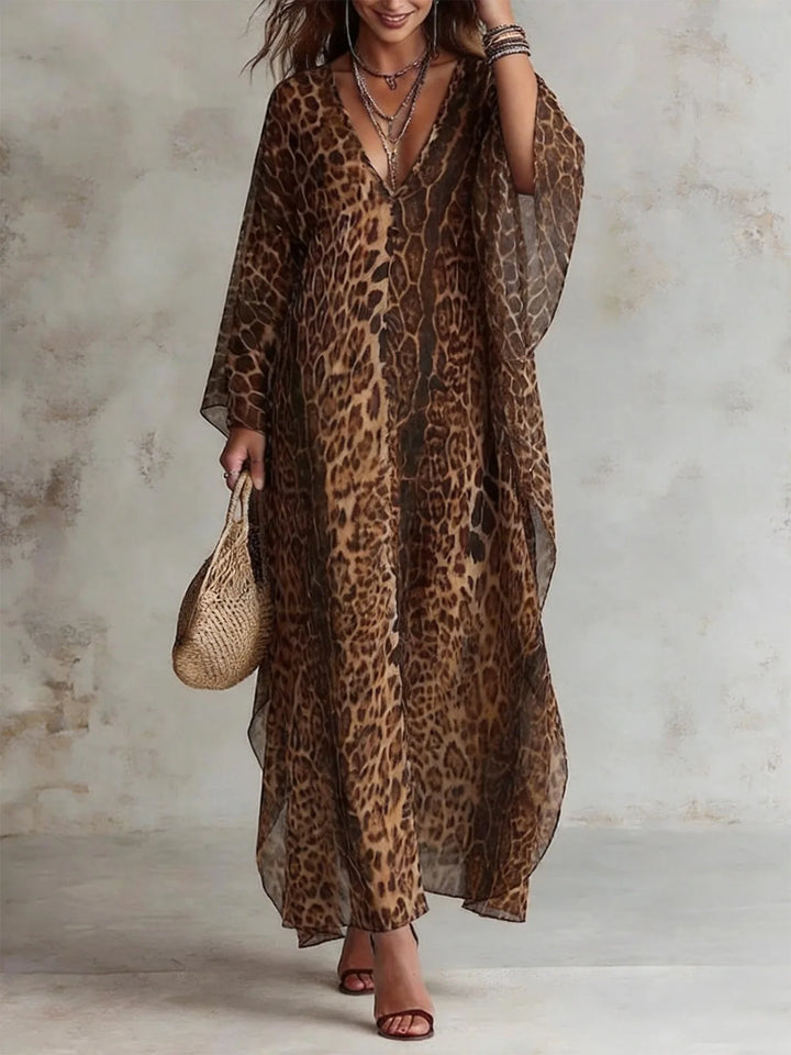Cheetah | Robe en Chiffon Vintage Léopard avec décolleté en
