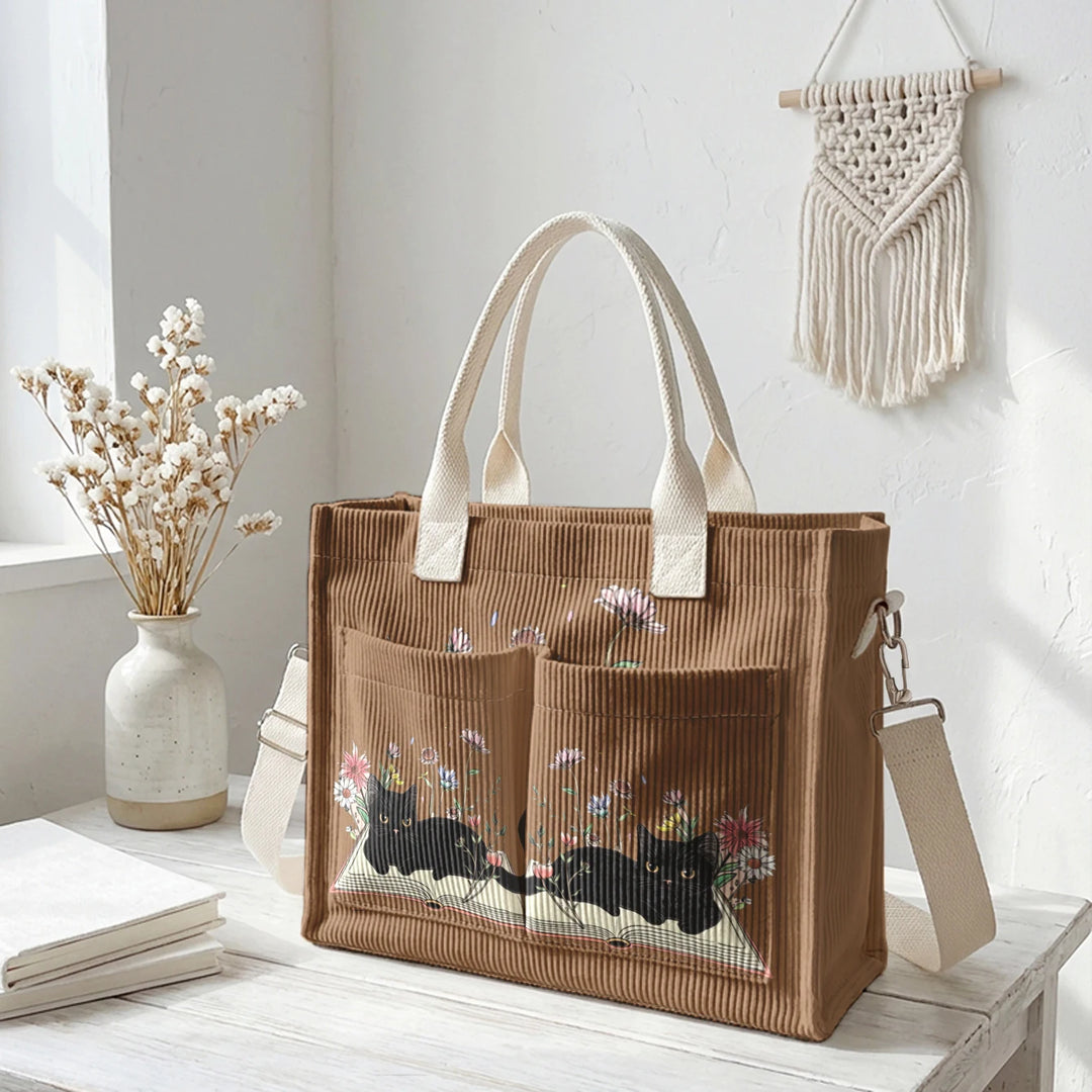 Chat Lecteur | Sac cabas en velours côtelé