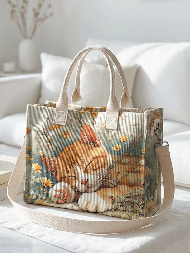 Chat Dormeur | Sac cabas en velours côtelé