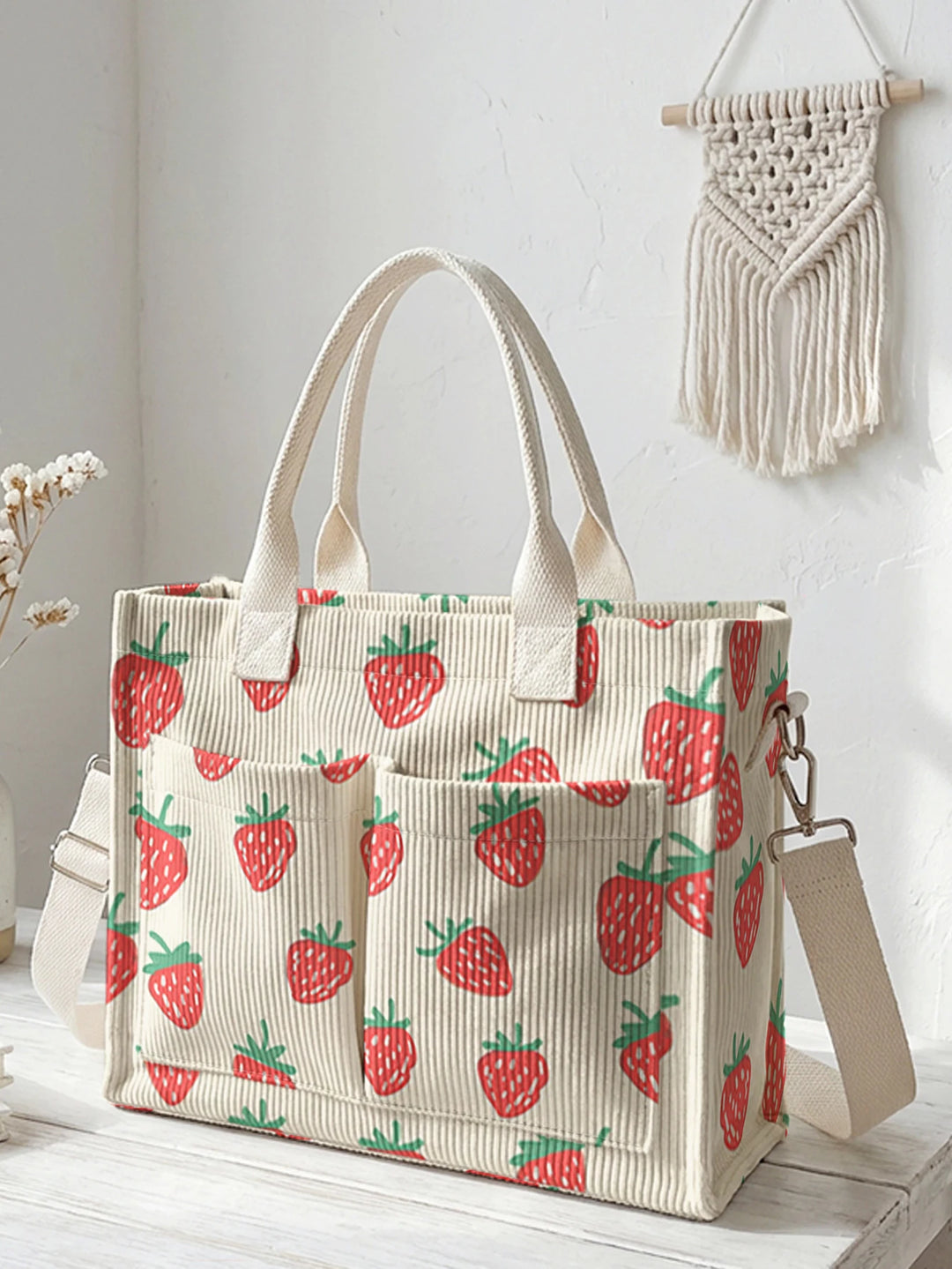 Fraise | Sac cabas en velours côtelé
