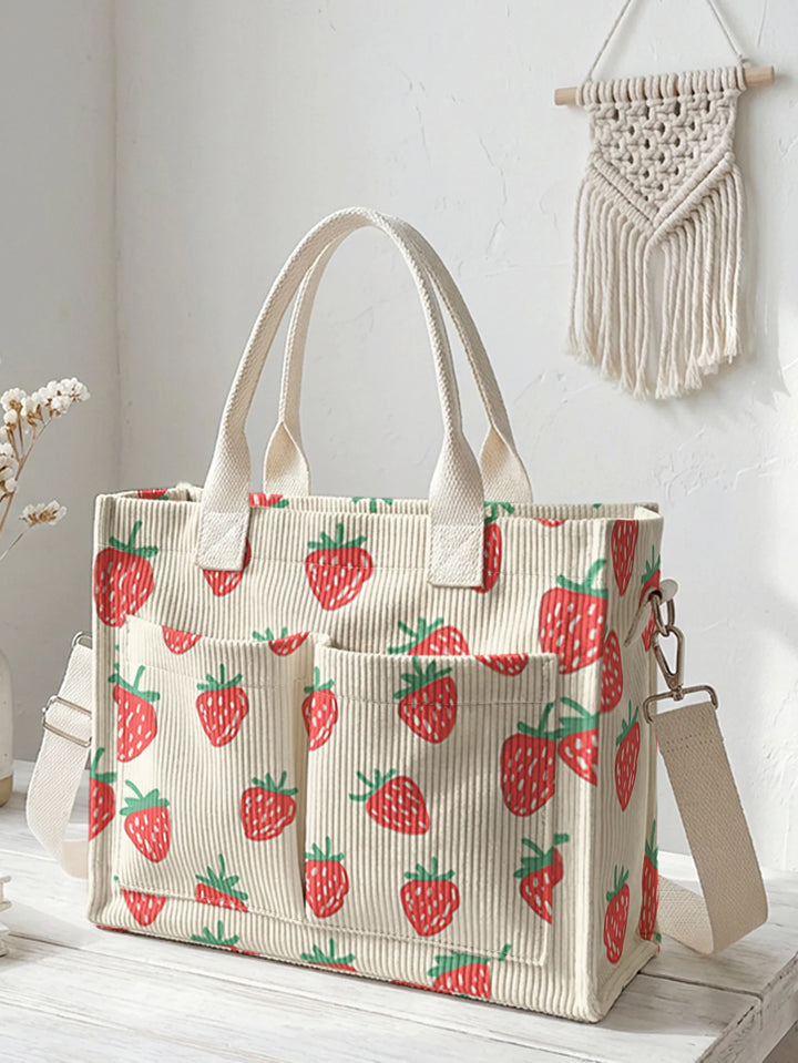 Fraise | Sac cabas en velours côtelé