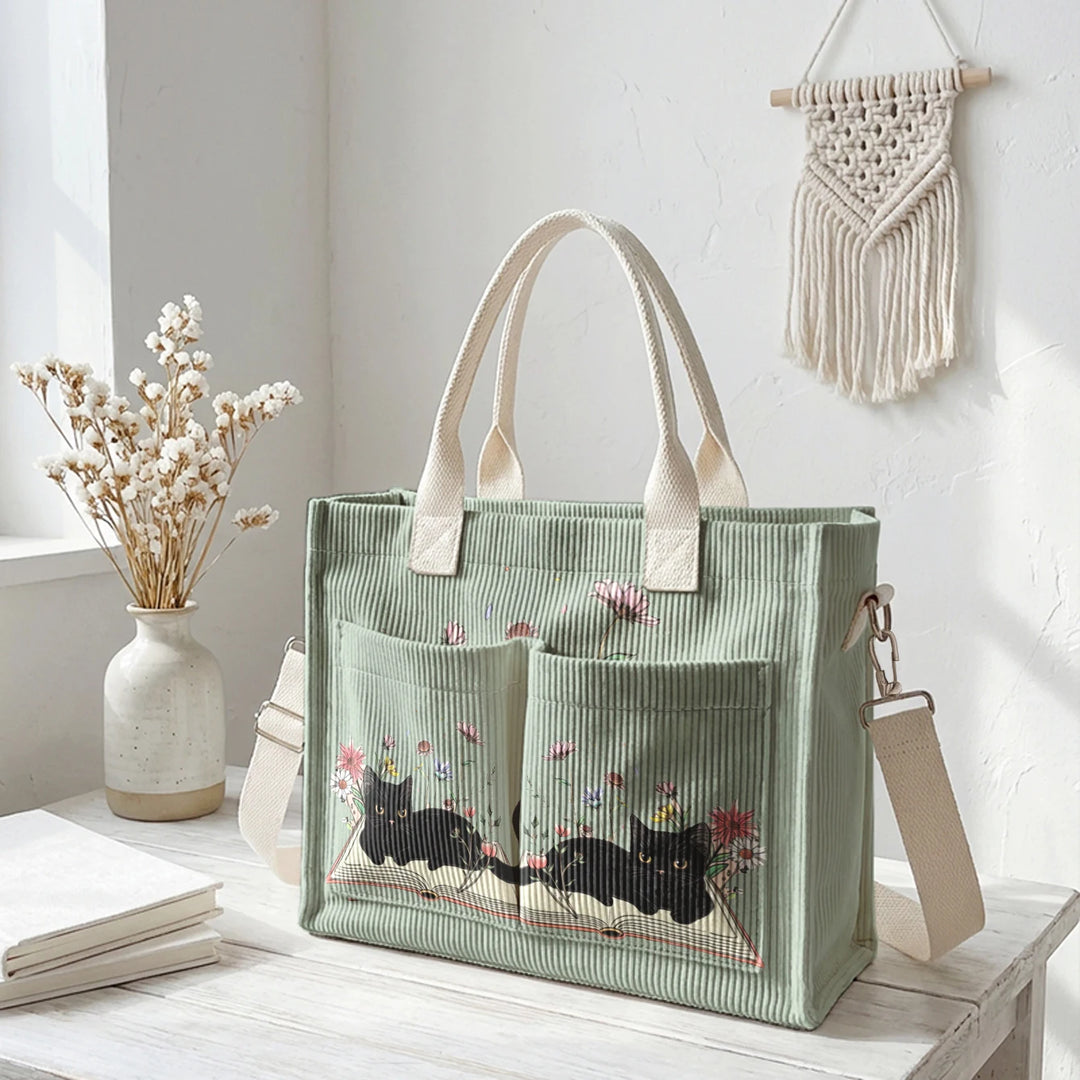 Chat Lecteur | Sac cabas en velours côtelé