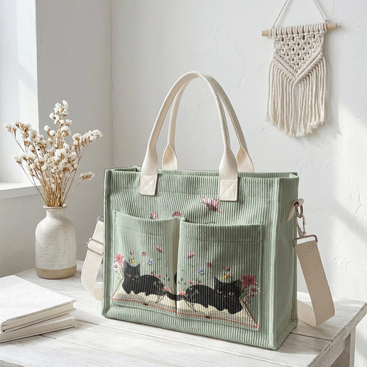 Chat Lecteur | Sac cabas en velours côtelé